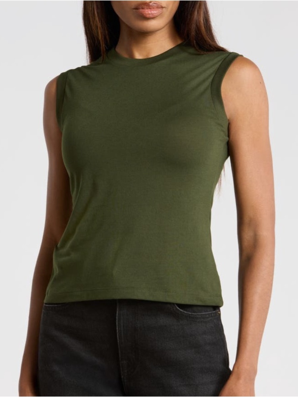 AllSaints Olive Green Sleeveless Crewneck Tank